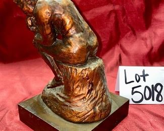 Lot 5018. $45.00 The "Thinker" (composite) Replica  Sculpture of Rodin on a Wood base.  5.5" Square  x  9" H.  Looks like it is Bronze.  Very Nice.