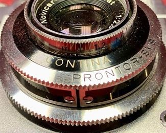 Lot 5219. $125.00. Contina Prontor SVS Zeis Iron Film Camera. Made in Germany with Brown Leather Case. Novicar-Anastig mat Lens 1:28, 5=45mm