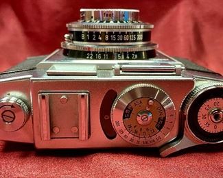 Lot 5219. $125.00. Contina Prontor SVS Zeis Iron Film Camera. Made in Germany with Brown Leather Case. Novicar-Anastig mat Lens 1:28, 5=45mm