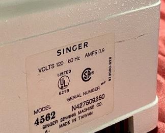 Lot 5220.   $75.00. Singer Electronic Control Model #4562. With Pedal & Power Cord. Great Condition, tested and working. 