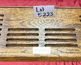Lot 5223. $175.00. Vintage and Unique Parker Pen Display Case,  Storage for 22 Parker Pen Display with Custom Plexiglas Cover.  Whether you collect pens or resell,  this is a fantastic way to display your pens. The oak base is solid with the Parker placard.   29.5"w x 11"d x 7"t