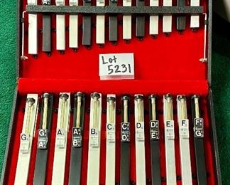 Lot 5231A $600.00 .Like New Malmark 25 note Choirchime Set, in original case. Great condition! Malmark Inc. New Britan, PA.  One set sold on Ebay for $899.00 in Dec. 2020.  These sets rarely available.  Original cost over $1200.00. 