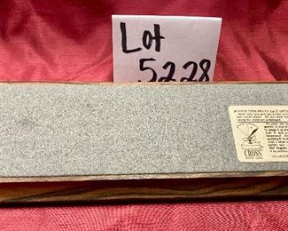 Lot 5228. $1,995.00  VERY RARE Vintage Cross Solid 14k Gold (41.1 Grams) Double Base Desk Set #5286 Macassar Walnut & Leather, 14k Gold Pen & Pencil. 41.1 grams of 14K Gold. This is unique in that it is New and with original box set as opposed to Pen and Pencil alone.  We are simultaneously running this on eBay as well.  Bottom of Wood Base View,