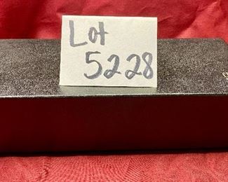 Lot 5228. $1,995.00  VERY RARE Vintage Cross Solid 14k Gold (41.1 Grams) Double Base Desk Set #5286 Macassar Walnut & Leather, 14k Gold Pen & Pencil. 41.1 grams of 14K Gold. This is unique in that it is New and with original box set as opposed to Pen and Pencil alone.  We are simultaneously running this on eBay as well.  