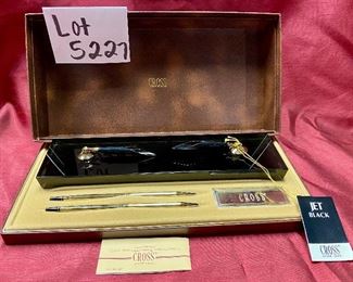 Lot 5227. $95.00. Retired Cross Jet Black Double Base Desk  Set, 10k Gold Filled Pen and Pencil. #5205 in Original Box.