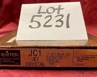 LLOT 5231B. $75.00 Vintage New Old Stock Schaeffer JC1 (Jet Crystal) Desk Set. The Premium Collection Pen Set. Beautiful Acryllic Black with Brown magnetic pen stand and set of Pen and Pencil.  