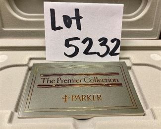 Lot 5232. $75.00 Parker Premier Collection Desk set with Electroplated Gold Pen with Jet Crystal Base: 12" L x  3" W