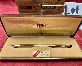 Lot 5233. $40.00 Ea. Cross 5mm Pencil Model 450305 10k Gold Filled, with Shamrock Clover Emblem . We have 9 of these available for purchase.  Retail for $79.95 New.