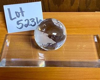 Lot 5236.$32.00.  Credit Suisse 500g Gold 999.9 Replica (5"l x 3"w) Paired with a crystal globe on base (10"l x 4"w x 3"dia)