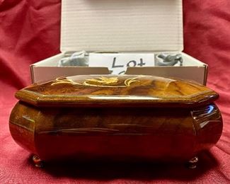 Lot 5238. $35.00 BEAUTIFUL Wood Inlay Music Box, by Jobin of Switzerland Music Box. Plays "Wind Beneath My Wings" would be a great valentine's day gift!  #2053401. Includes original box and dust cover.