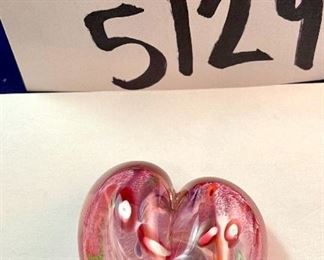 Lot 5129. $50.00  Set of 3 art glass hearts. Large 4" W  x 4.25" H  medium  Dichoric 3" W  x  3.5"H, small Murano style 2" W x 2.5" H