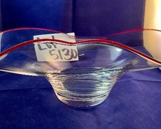 Lot 5130. $195.00   Kissy Kissy, Very Unique Lip Bowl 15"L x 11" W x 5"H , Lip Vase 13.5"h x 8"w x 5.5"deep. Both of these are crystal. There are numbers etched (59697 on the bowl & 59695 on the vase). Kosta Boda? 
