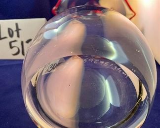 Lot 5130. $195.00   Kissy Kissy, Very Unique Lip Bowl 15"L x 11" W x 5"H , Lip Vase 13.5"h x 8"w x 5.5"deep. Both of these are crystal. There are numbers etched (59697 on the bowl & 59695 on the vase). Kosta Boda? 