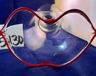 Lot 5130. $195.00   Kissy Kissy, Very Unique Lip Bowl 15"L x 11" W x 5"H , Lip Vase 13.5"h x 8"w x 5.5"deep. Both of these are crystal. There are numbers etched (59697 on the bowl & 59695 on the vase). Kosta Boda? 