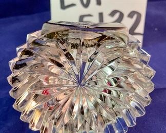 Lot 5132. $45.00  Ruby and Clear Paperweight Cut glass, nice and sharp (3" W x 3" H x 2" D), Ruby and Clear Crystal Handled Basket (7.5". H x 8" W x 4.5" D), Art Glass Paperweight.