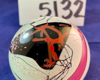 Lot 5132. $45.00  Ruby and Clear Paperweight Cut glass, nice and sharp (3" W x 3" H x 2" D), Ruby and Clear Crystal Handled Basket (7.5". H x 8" W x 4.5" D), Art Glass Paperweight.