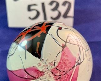 Lot 5132. $45.00  Ruby and Clear Paperweight Cut glass, nice and sharp (3" W x 3" H x 2" D), Ruby and Clear Crystal Handled Basket (7.5". H x 8" W x 4.5" D), Art Glass Paperweight.