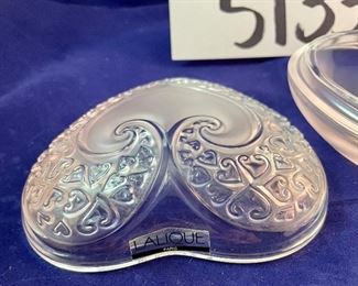 Lot 5133. $108.00. Hey Valentine!  Oscar De La Renta Austrian Crystal Heart Clock (3.5"w x 3.5"h), Pretty Lalique 2 pc box. Signed 4.25"x4" and the Art of Rene Lalique Coffee Table Book