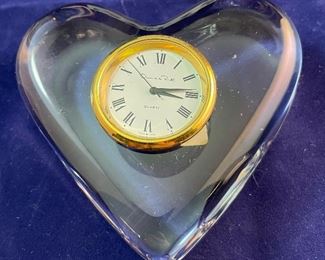 Lot 5133. $108.00. Hey Valentine!  Oscar De La Renta Austrian Crystal Heart Clock (3.5"w x 3.5"h), Pretty Lalique 2 pc box. Signed 4.25"x4" and the Art of Rene Lalique Coffee Table Book