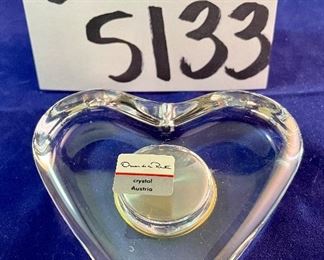 Lot 5133. $108.00. Hey Valentine!  Oscar De La Renta Austrian Crystal Heart Clock (3.5"w x 3.5"h), Pretty Lalique 2 pc box. Signed 4.25"x4" and the Art of Rene Lalique Coffee Table Book