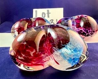 Lot 5136. $60.00 Lot of 3 large Art Glass Paperweights 4" H x 4.5" W.  signed and dated heart within a heart. Very cool gift for your Valentine!