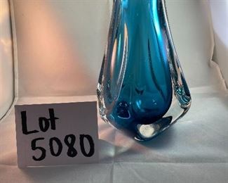 Lot 5080. $120.00. Paul Harrie Art Glass Vase. "Athena" in Azure/Teal. Large Vase   We have several of Paul Harrie's pieces - they are magnificent!  Super nice gift idea as well!	6"w x 9"h x 2.75" opening