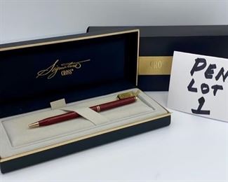 Pen Lot 1  $100.00. New Cross Signature Series #6102 Burgundy Lacquer Ballpoint with inner and outer boxes	 