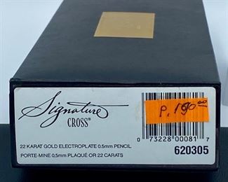 Pen Lot 2  $225.00. New Cross Signature Series #620305 22K Gold Electroplate 0.5mm Pencil with case and cartridge		