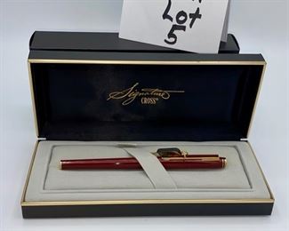 Pen Lot 5  $125.00  New Cross Signature Series #6106-F Burgundy Lacquer Fountain Pen with case and cartridge	