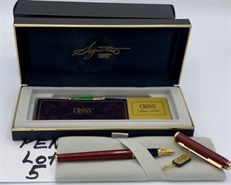 Pen Lot 5  $125.00  New Cross Signature Series #6106-F Burgundy Lacquer Fountain Pen with case and cartridge	