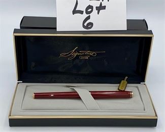Pen Lot 6  $125.00  New Cross Signature Series #6106-F Burgundy Lacquer Fountain Pen with case and cartridge	