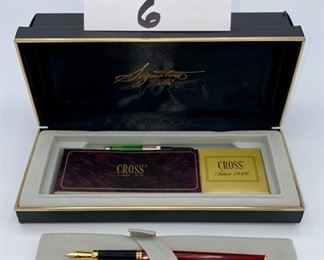 Pen Lot 6  $125.00  New Cross Signature Series #6106-F Burgundy Lacquer Fountain Pen with case and cartridge	
