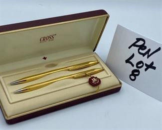 Pen Lot 8  $225.00  New Cross #280105 18K Gold Filled Ballpoint Pen and 0.5mm Pencil Set with Case and Instruction book.  Currently selling on eBay for $649
