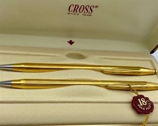 Pen Lot 8  $225.00  New Cross #280105 18K Gold Filled Ballpoint Pen and 0.5mm Pencil Set with Case and Instruction book.  Currently selling on eBay for $649