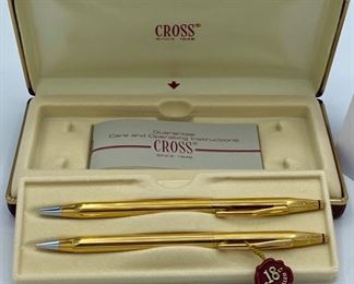 Pen Lot 8  $225.00  New Cross #280105 18K Gold Filled Ballpoint Pen and 0.5mm Pencil Set with Case and Instruction book.  Currently selling on eBay for $649