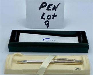 Pen Lot 9  $150.00  New Cross  #462WG-4 Century Series Sterling Silver Ballpoint Pen with case.			