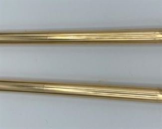 Lot 5228. $1,995.00  VERY RARE Vintage Cross Solid 14k Gold (41.1 Grams) Double Base Desk Set #5286 Macassar Walnut & Leather, 14k Gold Pen & Pencil. 41.1 grams of 14K Gold. This is unique in that it is New and with original box set as opposed to Pen and Pencil alone.  We are simultaneously running this on eBay as well.  