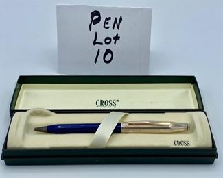 Pen Lot 10 $150.00 New Cross #462WG-2 Century Series Sterling Silver & Blue Lacquer with case and paperwork.		