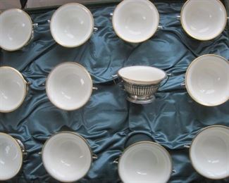 Boxed Lenox Cream Soups with Sterling Silver Liners.