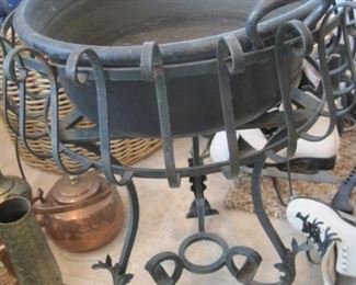 Antique garden pot on stand.