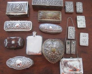 Sterling Boxes, Lighter Covers, Lipsticks, Purses.
