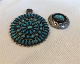 Vintage Navajo Turquoise Sterling Silver Needlepoint Pendant 