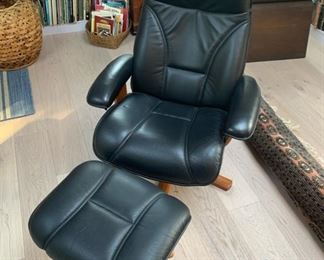 Leather Recliner with Ottoman 