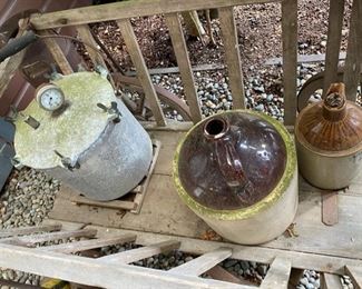 Vintage Stoneware Jugs, Antique Pressure Cooker 