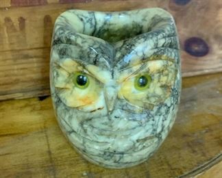 Alabaster owl trinket dish