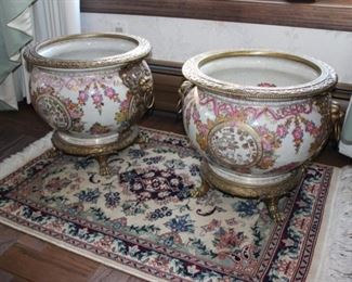 Pair decorative bronze mounted jardinaires