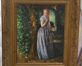 7041 - Oil on Board - "Lady at Window"