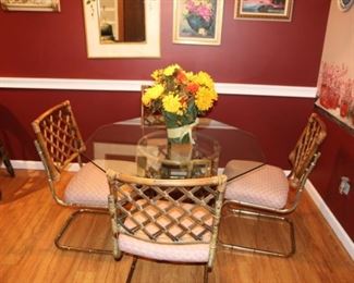 Glass Wicker Table w/ Chairs (Dimensions- Table: L44xW44xH28, Chairs: L19xW21xH35) - Asking Price: $150