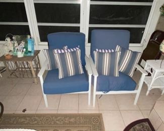 Two Blue Cushioned Metal Garden Chairs - Best Offer