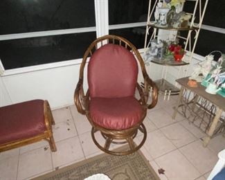 Cushioned Rattan Chair and Ottoman - Asking Price: $100